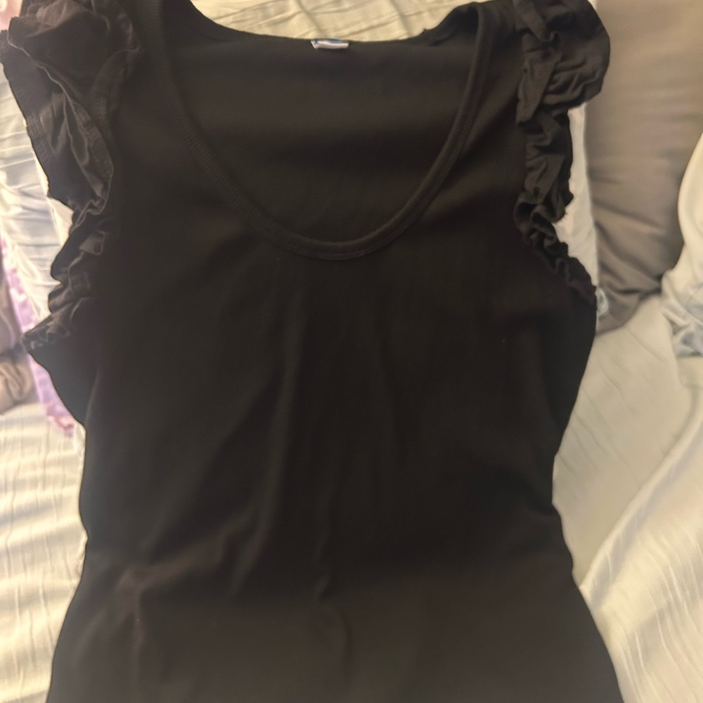 XL Elegant Black Ruffled Women's Top